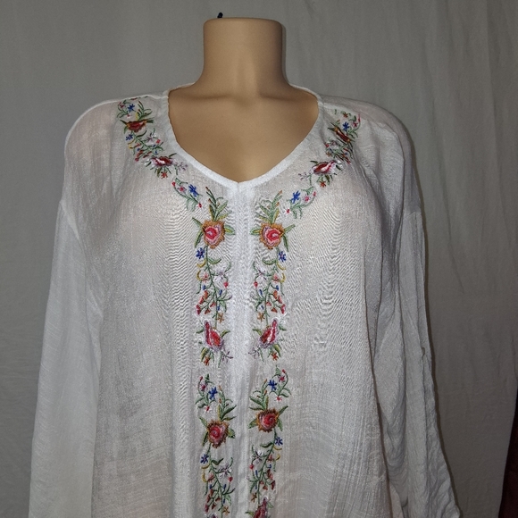 Zac & Rachel White Blouse with Floral Embroidery Bohemian Size XL - Picture 14 of 16